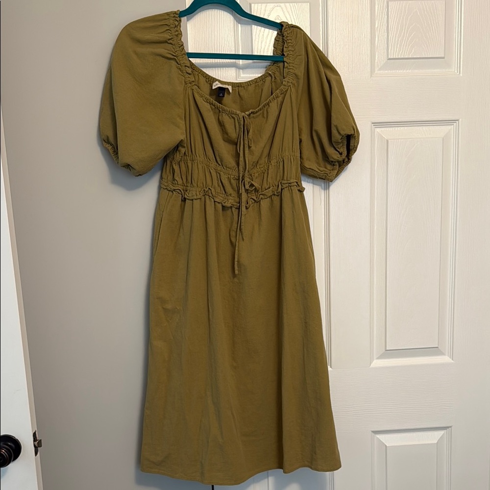 Olive Green Puff Sleeve Dress